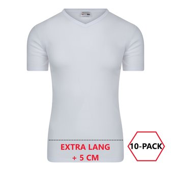 10-Pack Extra lange heren T-shirts V-Hals M3000 Wit