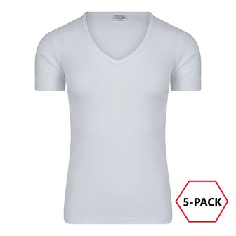 5-Pack Heren T-shirts Diepe V-Hals M3000 Wit