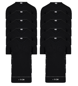 10-Pack Extra lange heren T-shirts V-Hals M3000 Zwart