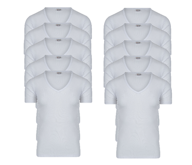 10-Pack Heren T-shirts Diepe V-Hals M3000 Wit