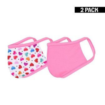 2-Pack Meisjes mondkapjes Hearts/Felroze 4-9 jaar