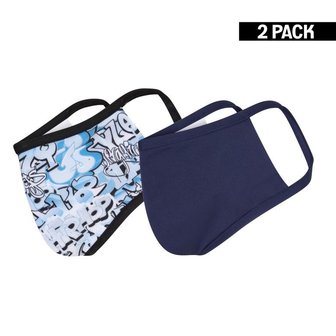 2-Pack Jongens mondkapjes Graffiti/Donkerblauw 10-16 jaar