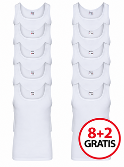 8+2 GRATIS heren singlets M3000 Wit