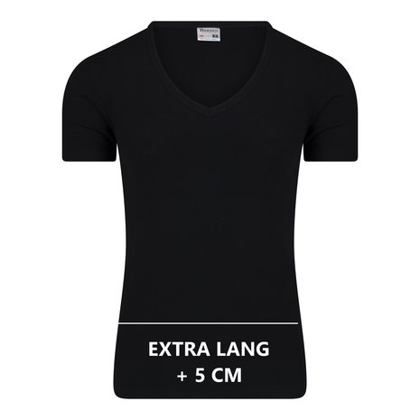 Extra lang heren T-shirt Diepe V-Hals M3000 Zwart