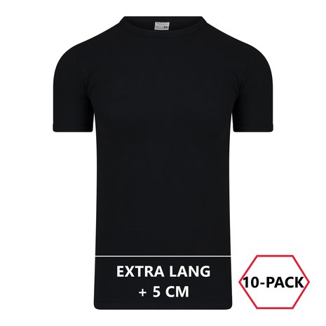 10-Pack Extra lange heren T-shirts O-Hals M3000 Zwart