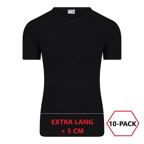 10-Pack Extra lange heren T-shirts V-Hals M3000 Zwart