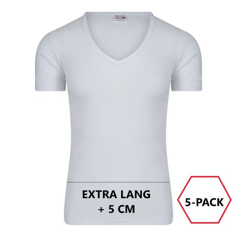 5-Pack Extra lange heren T-shirts met Diepe V-Hals M3000 Wit