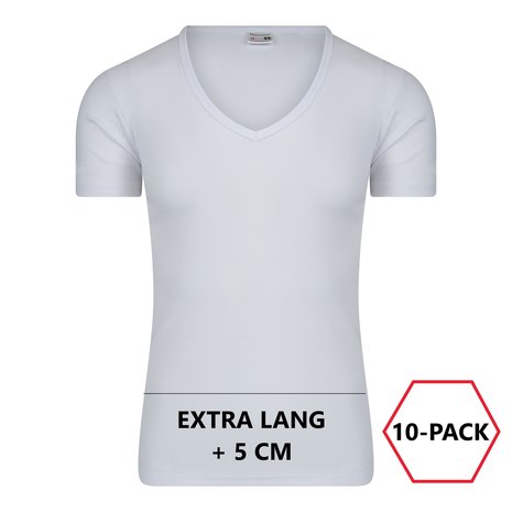 10-Pack Extra lange heren T-shirts met Diepe V-Hals M3000 Wit