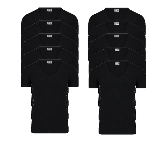 10-Pack Heren T-shirts Diepe V-Hals M3000 Zwart