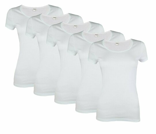 5-PACK BEEREN DAMES T-SHIRT MET O-HALS EN KORTE MOUW M3000 WIT