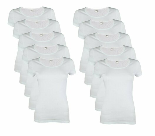 10-PACK BEEREN DAMES T-SHIRT MET O-HALS EN KORTE MOUW M3000 WIT