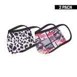 2-Pack Meisjes mondkapjes Lips/Leopard Black-White 10-16 jaar