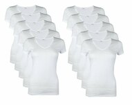 10-PACK BEEREN DAMES T-SHIRT MET V-HALS EN KORTE MOUW M3000 WIT